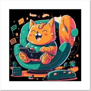 Orange Cat enjoy video game Posters and Art